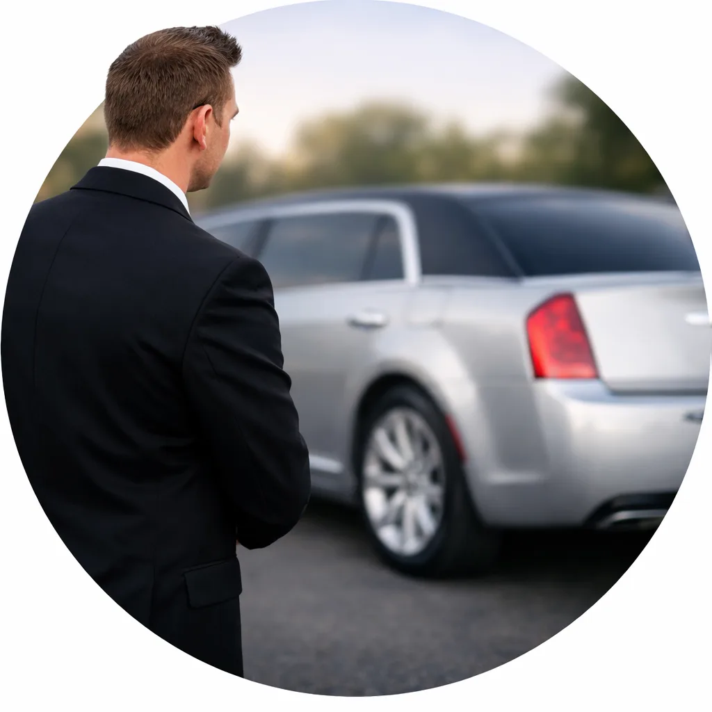 Professional chauffeur beside luxury limousine representing Northwest Limousine transportation services in Bellingham.