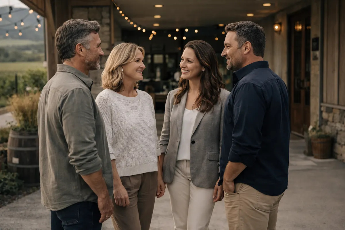 Refined Winery Tasting Experience in Northwest Washington Group standing outside a Northwest Washington winery before a tasting experience